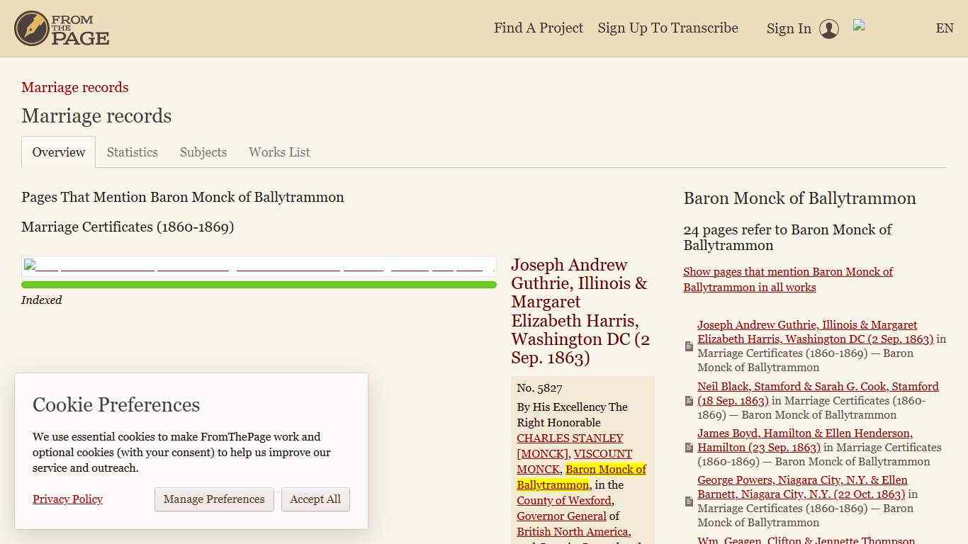 Marriage records FromThePage